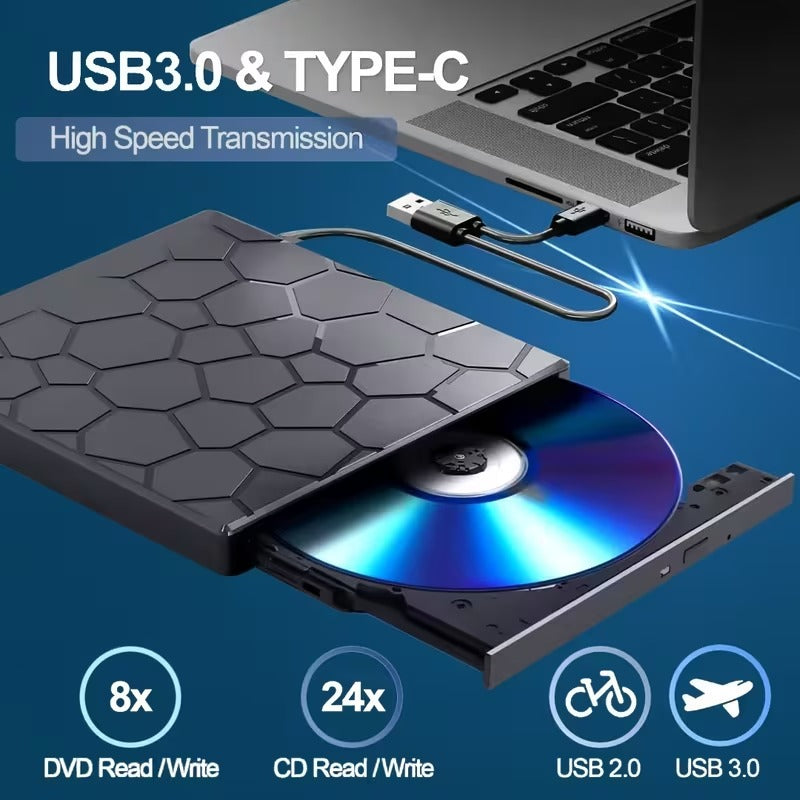 Unidad CD/DVD Externa 8 en 1 USB-C Ultra Delgada