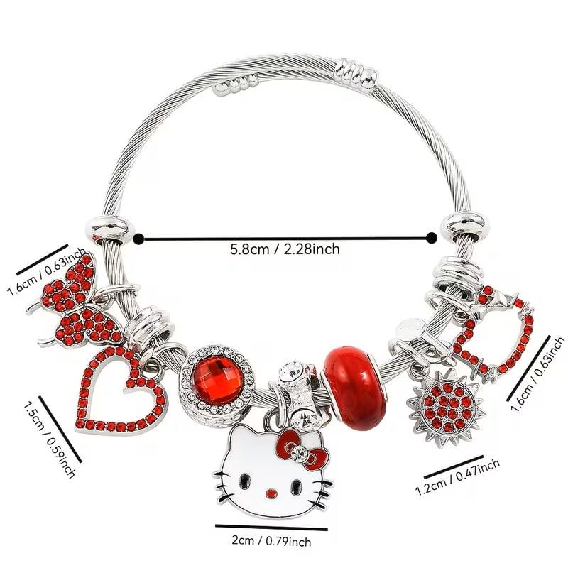 Pulsera Hello Kitty Kawaii con Encantos – Gato, Corazón y Mariposa