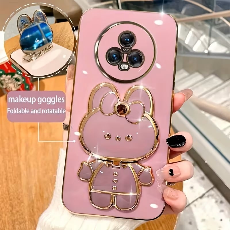 Soporte para Celular Plegable Conejito y Lazo Blanco y Dorado