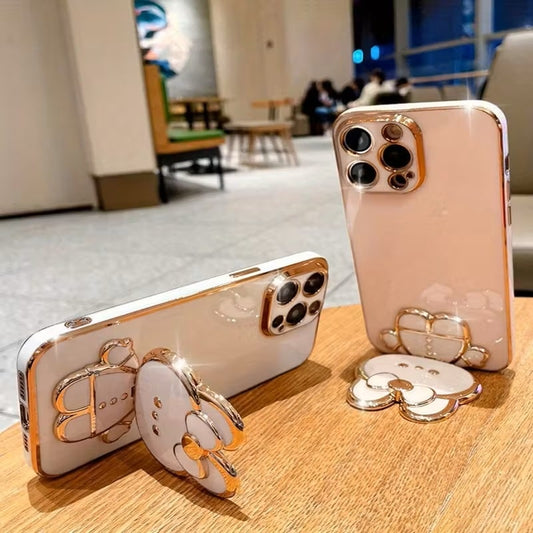Soporte para Celular Plegable Conejito y Lazo Blanco y Dorado