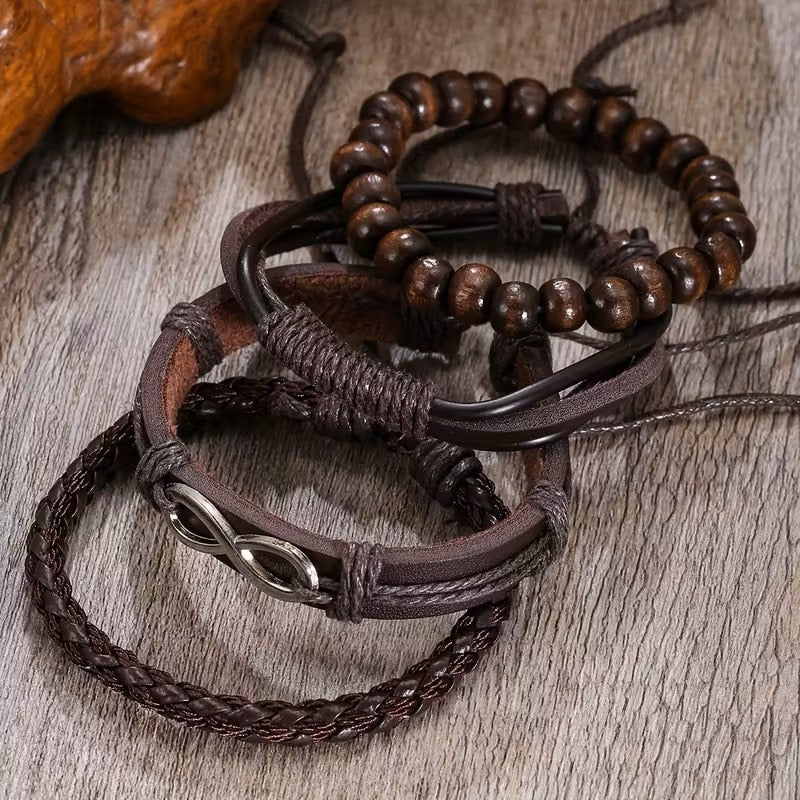 Set de Accesorios de Moda para Hombre 6 Piezas - Reloj Pulseras Gafas Aviador - Café Oscuro