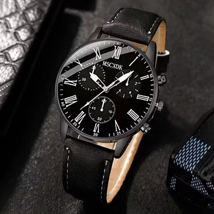Set de Accesorios de Moda para Hombre 5 Piezas - Reloj Pulsera Anillo Collar Billetera - Negro
