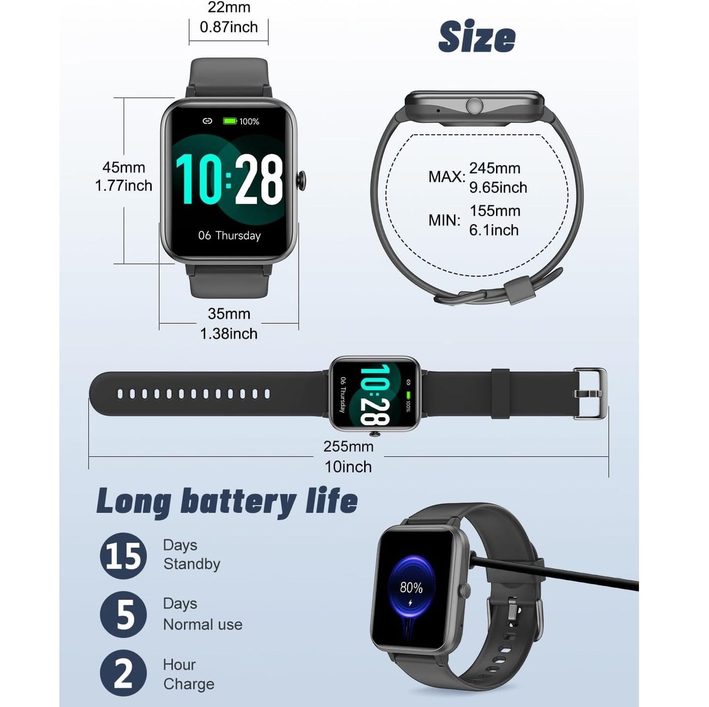 Smartwatch 1.83” con GPS y Bluetooth IP68 Negro
