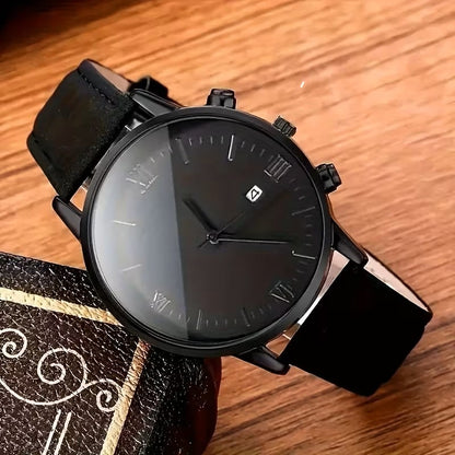 Set de Accesorios de Moda para Hombre 4 Piezas - Pulseras y Reloj - Negro