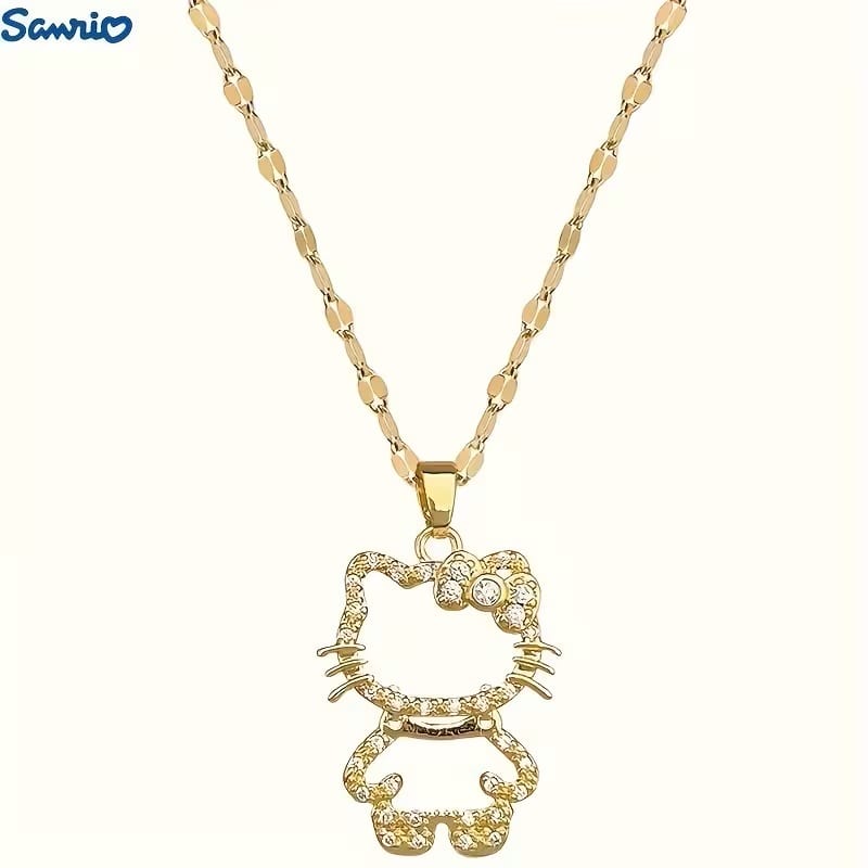 Collar Hello Kitty Sanrio - Acero de Titanio Dorado y Negro