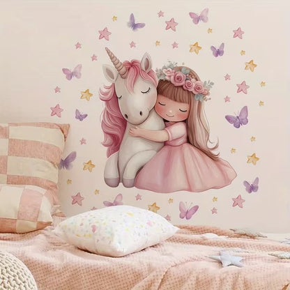 Calcomanías Decorativas de Princesa y Unicornio para Dormitorio de Niña