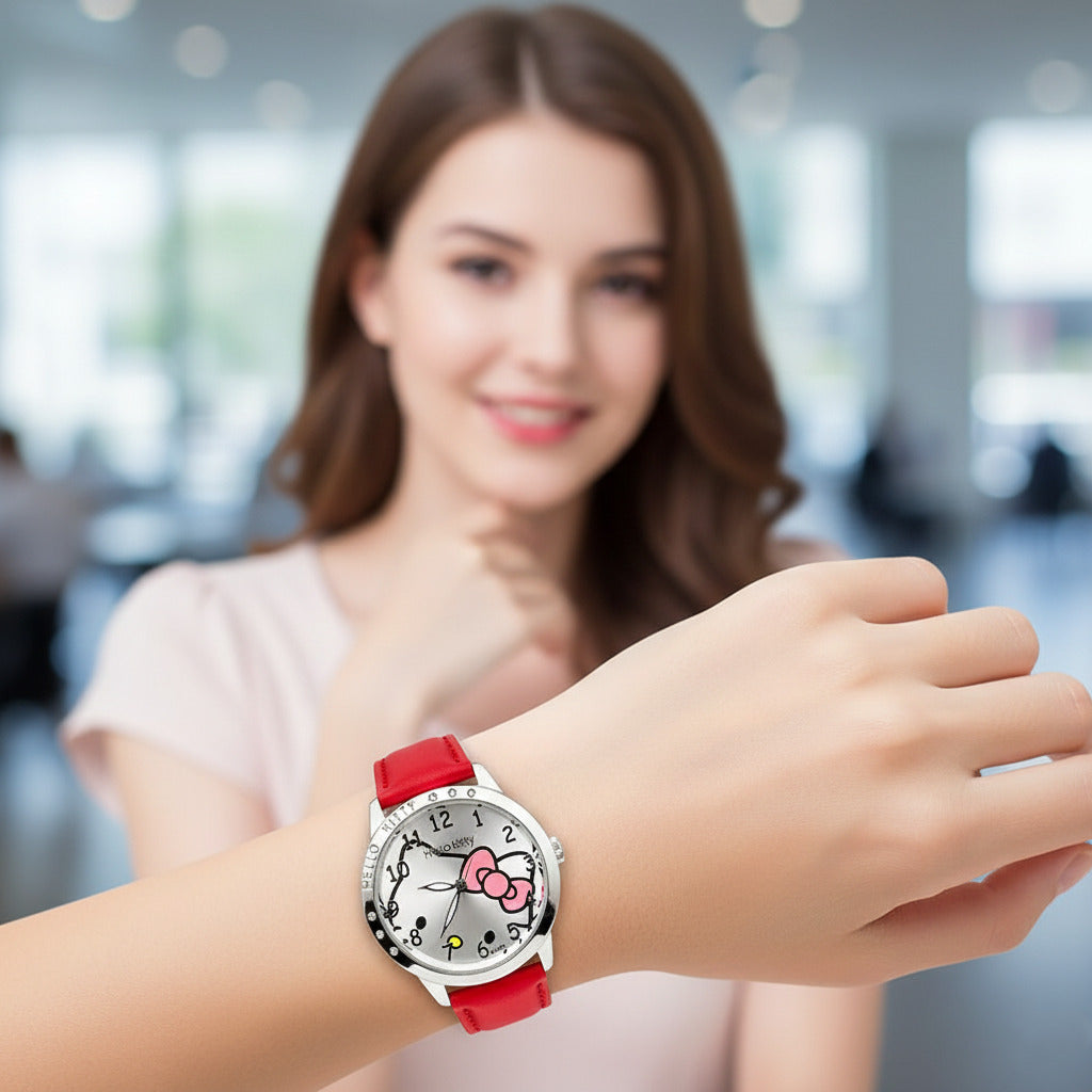 Reloj de Moda Hello Kitty Sanrio para Mujer con Correa de Cuero PU