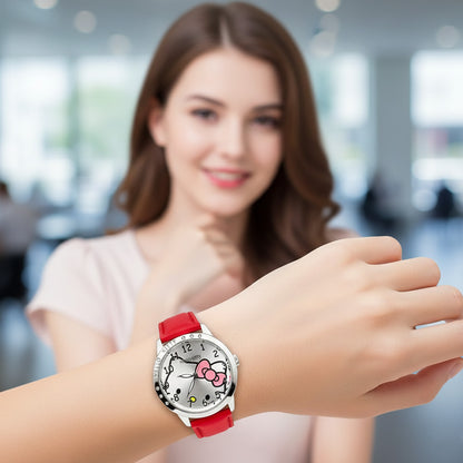 Reloj de Moda Hello Kitty Sanrio para Mujer con Correa de Cuero PU
