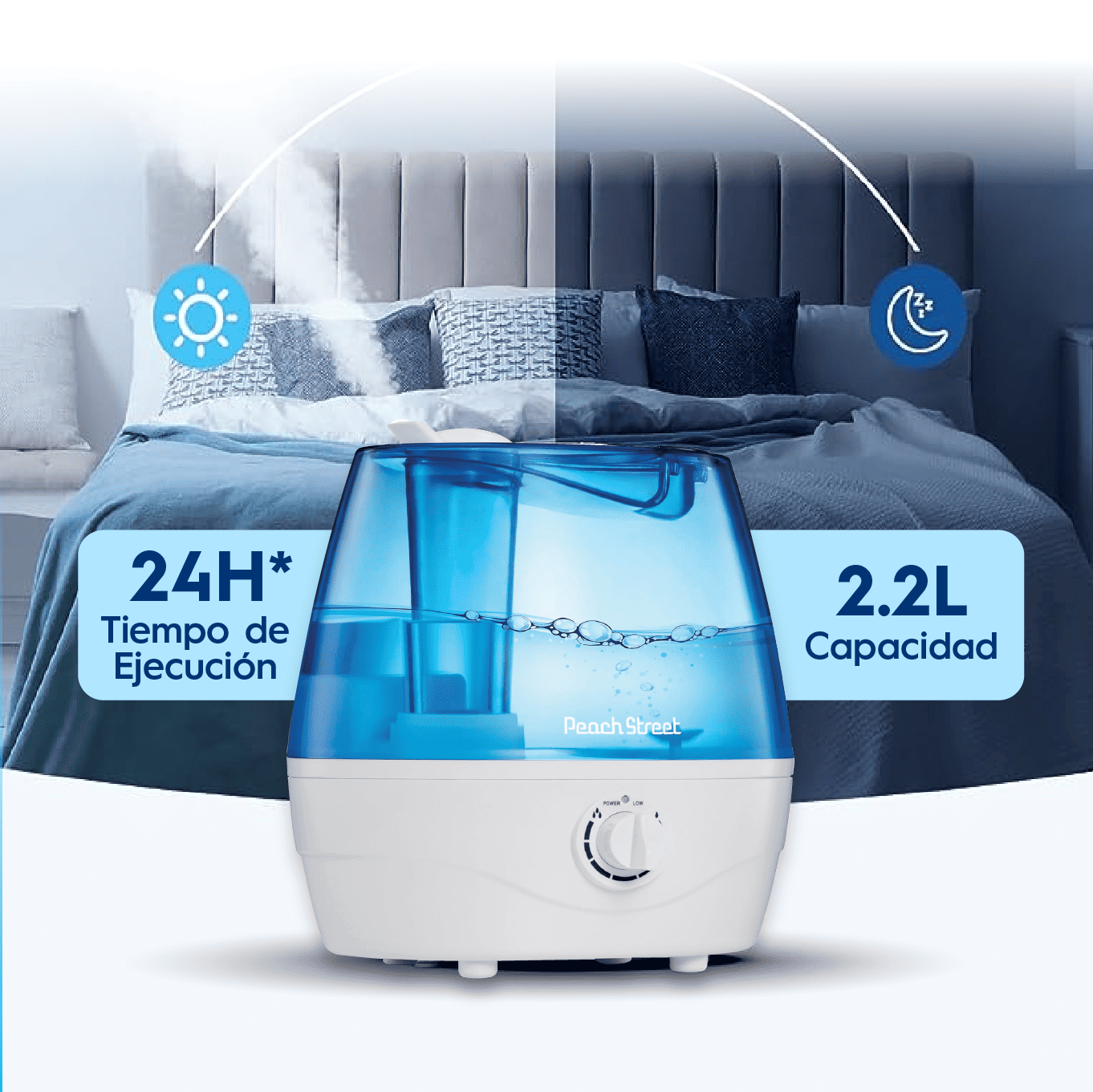 Humidificador Ultrasónico 2.2 L Silencioso 24 h