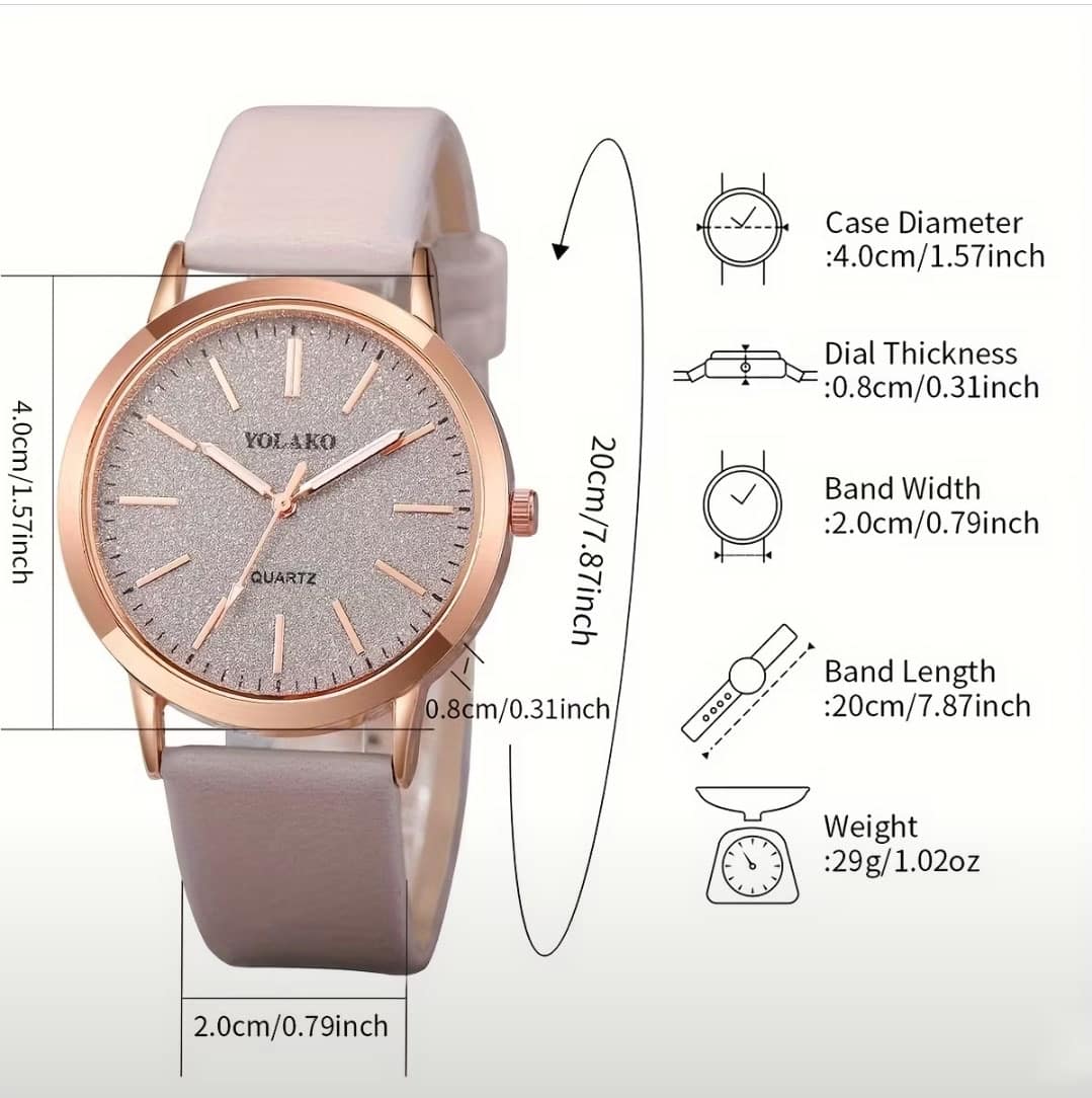 Set de Accesorios para Mujer 5pz Reloj y Pulseras Rose Gold Piedra Gris