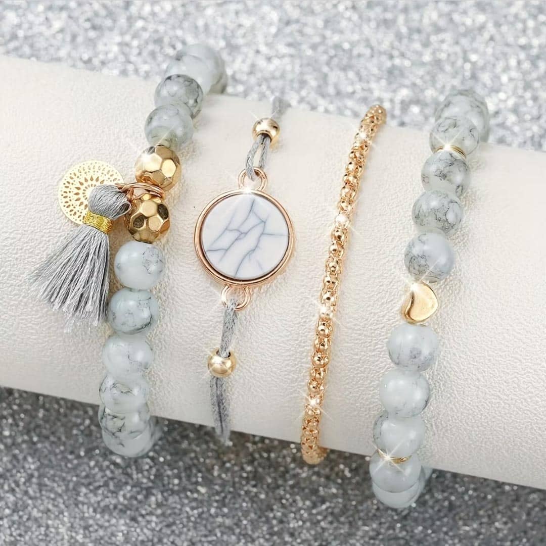 Set de Accesorios para Mujer 5pz Reloj y Pulseras Rose Gold Piedra Gris