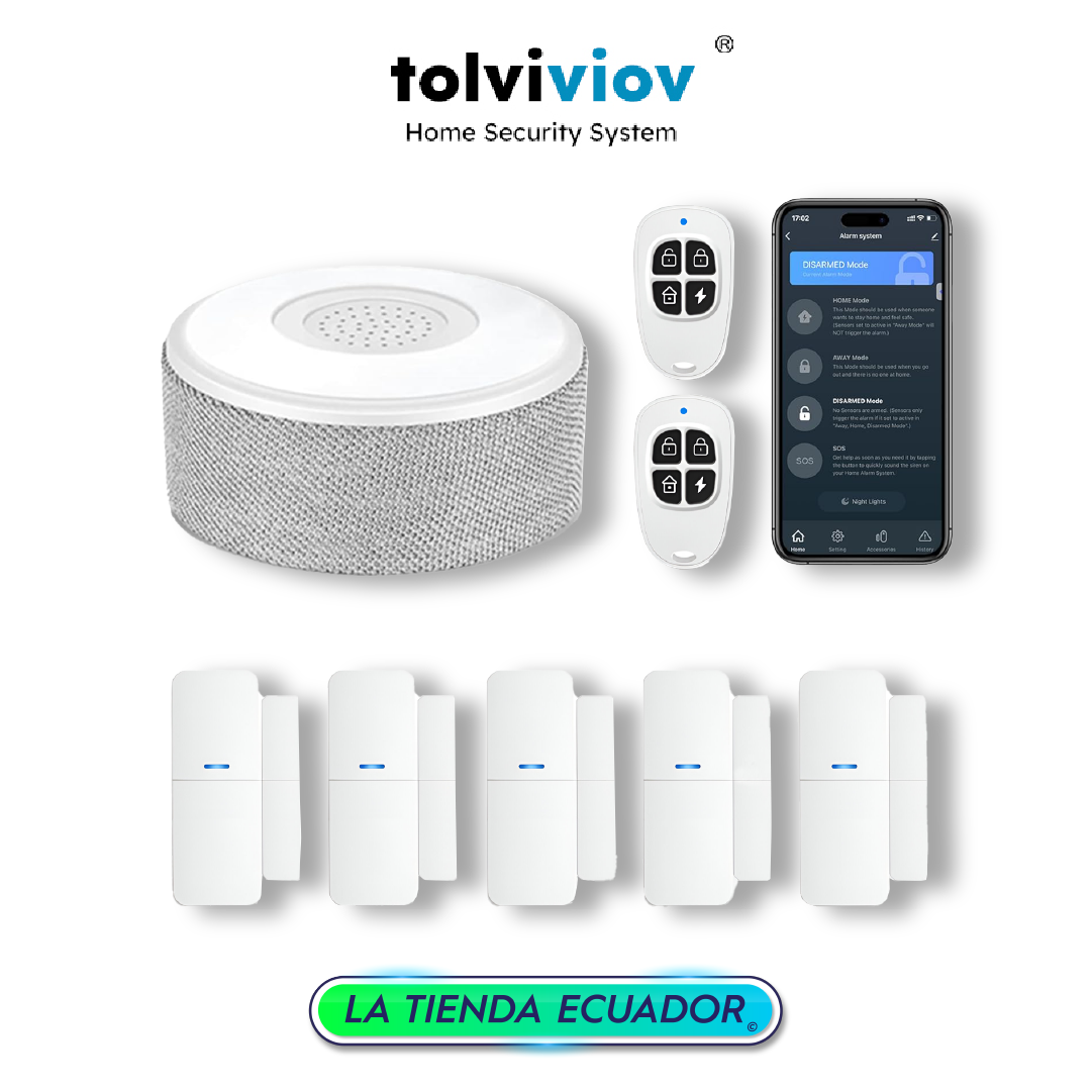 Sistema de Alarma WiFi para Puertas y Ventanas – Kit de 8 Piezas - Seguridad Inteligente para el Hogar con Control por App, Alexa y Google Assistant - Recibe alertas en tu celular - Sirena de alarma, sensor de ventana de puerta y control