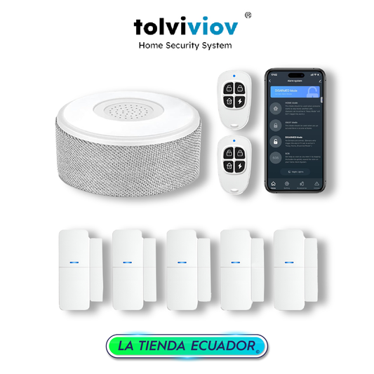 Sistema de Alarma WiFi para Puertas y Ventanas – Kit de 8 Piezas - Seguridad Inteligente para el Hogar con Control por App, Alexa y Google Assistant - Recibe alertas en tu celular - Sirena de alarma, sensor de ventana de puerta y control
