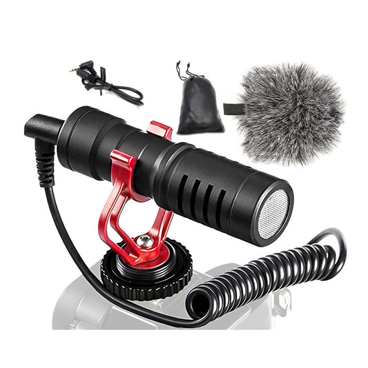 Micrófono Universal Monocular Profesional – 6 Accesorios - Diseño Escopeta – Unidireccional - Compatible con Cámara, Smartphone, Tablet, Videocámara - DSLR - iPhone y Android - Con Soporte Antivibración - Grabación de Video y Transmisiones en Vivo - Negro