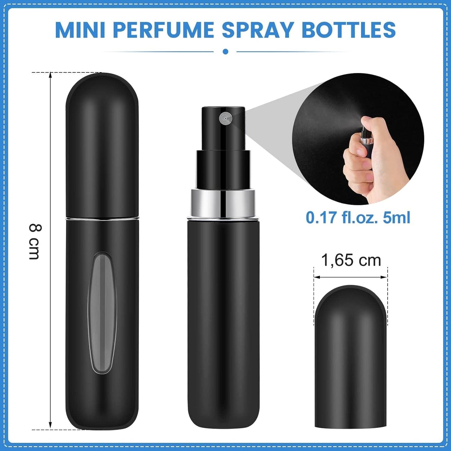 Atomizador de Perfume Mini 5ml Unisex Negro Pack x1
