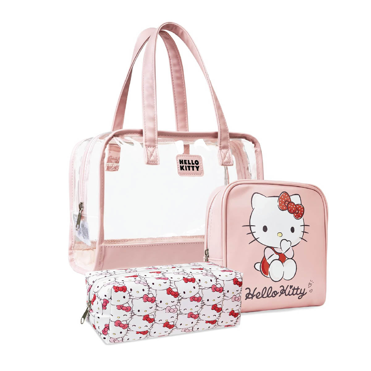 Neceser y Bolsa de Maquillaje Hello Kitty - Juego de 3 Piezas – Estuche de Cosméticos con Cremallera para Mujeres, Adolescentes y Niñas – Accesorios de Viaje - Color Rosado