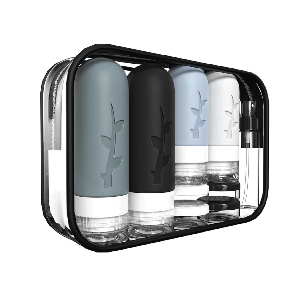 Paquete de 18 Botellas, Recipientes y Atomizadores - Accesorios de Viaje - Plástico y Silicona – Rellenables - Aprobadas por la TSA - Prueba de Fugas