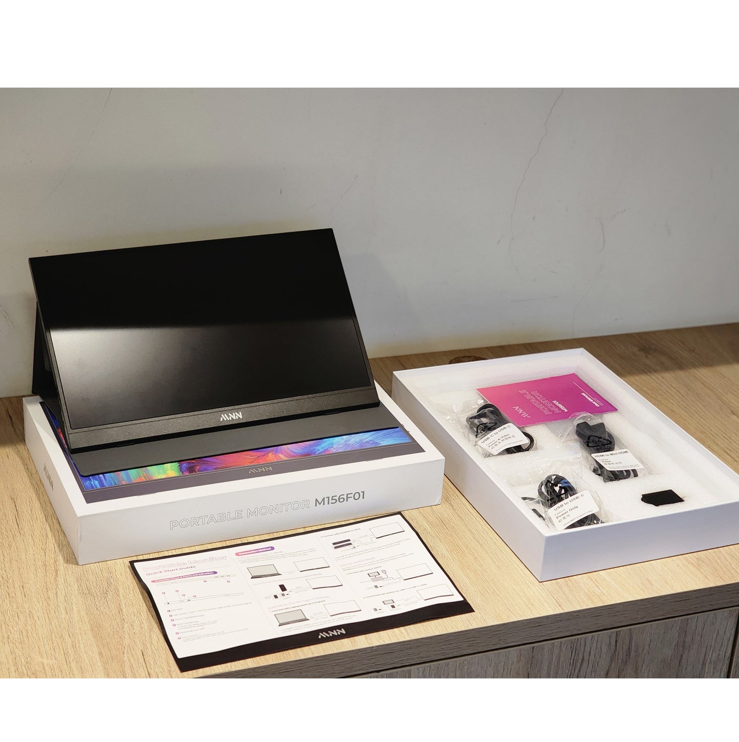 Monitor Portátil 15,6" FHD 1080P - Ultra Delgado - Plug & Play - IPS con HDR, USB-C y Mini HDMI JACK 3.5mm - Compatibilidad universal, Laptop, PC, Celular, Mac, Consolas y más - Con cubierta inteligente y altavoces (OPEN BOX)