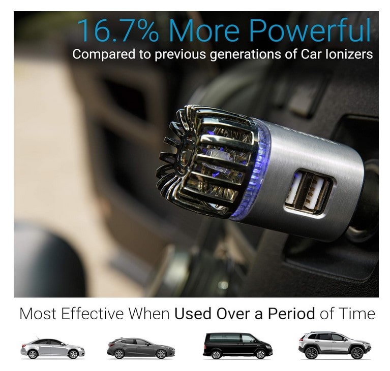Purificador Ionizante de Aire para Auto 12V con Doble USB