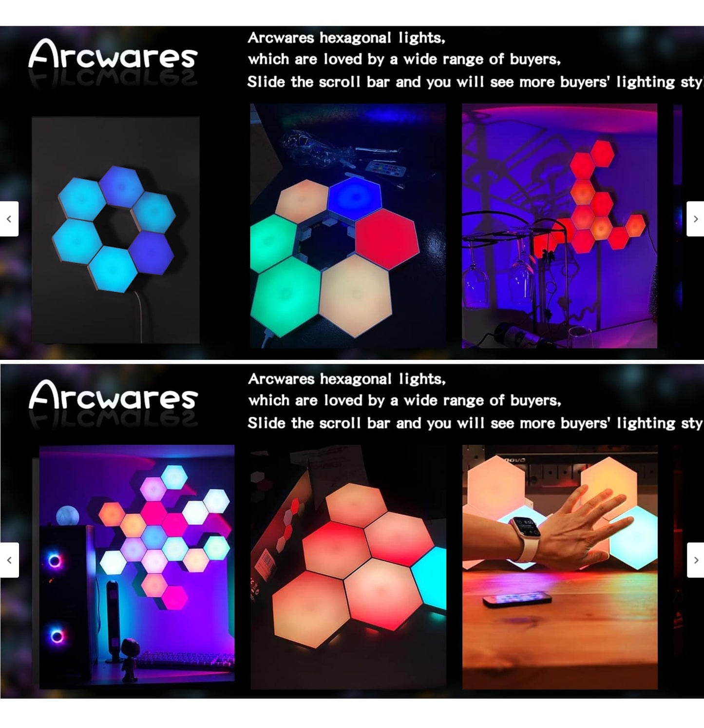 Lámparas LED RGB Hexagonales – Programables y Táctiles con Control Remoto