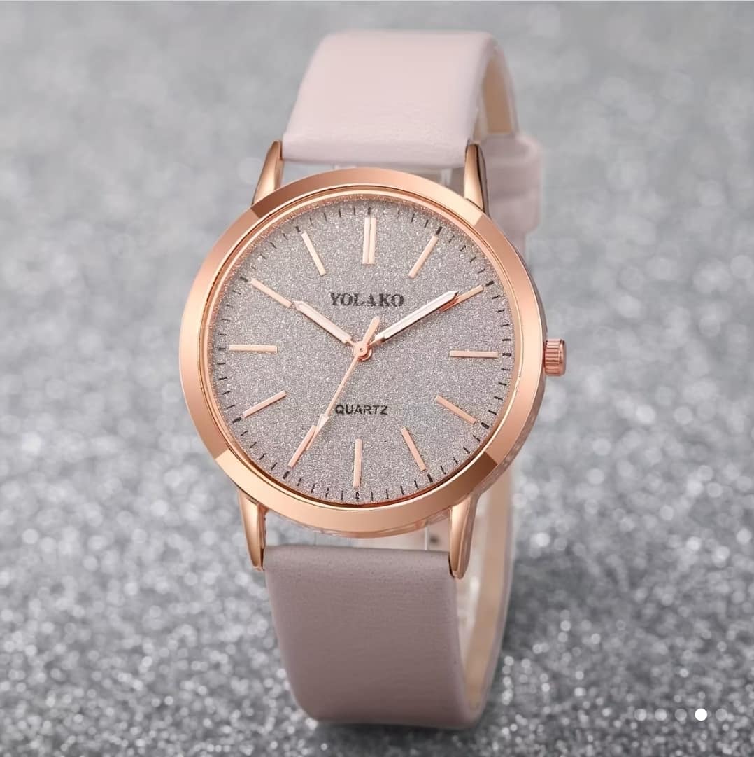 Set de Accesorios para Mujer 5pz Reloj y Pulseras Rose Gold Piedra Gris