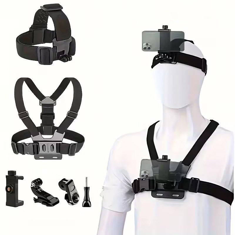 Kit PRO de Soportes para Pecho y Cabeza 6 Piezas para Cámaras de Acción