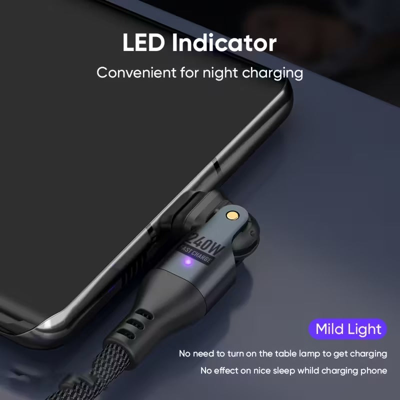 Cable USB-C a USB-C 240W Giratorio 180° con LED