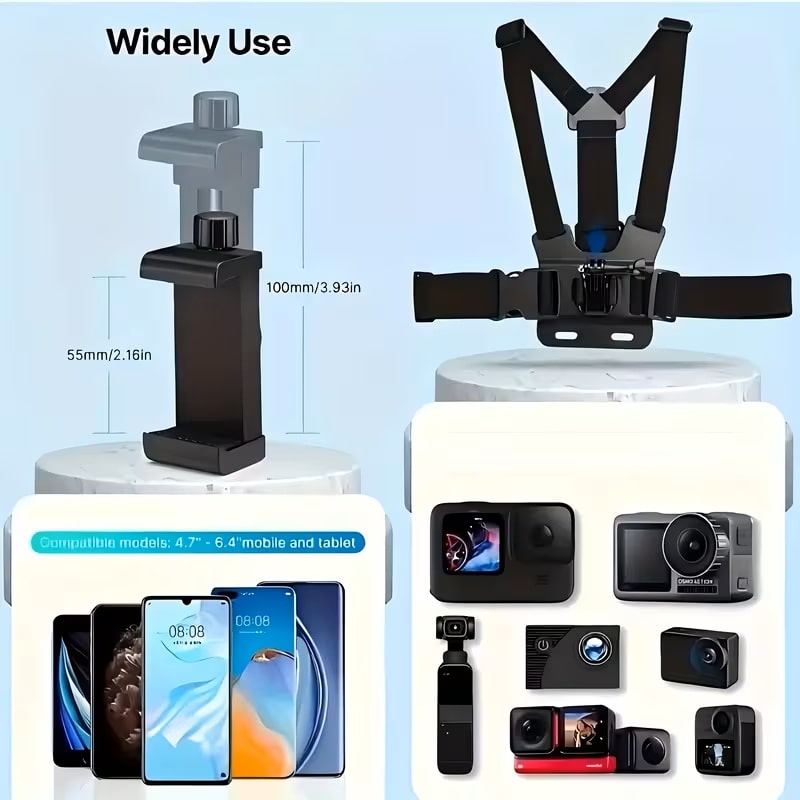 Kit PRO de Soportes para Pecho y Cabeza 9 Piezas para Cámaras de Acción Negro