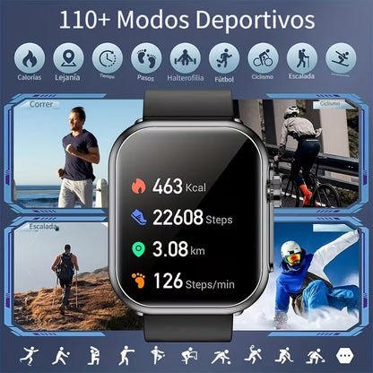 Smartwatch Negro con Llamadas Bluetooth y 100+ Modos Deportivos