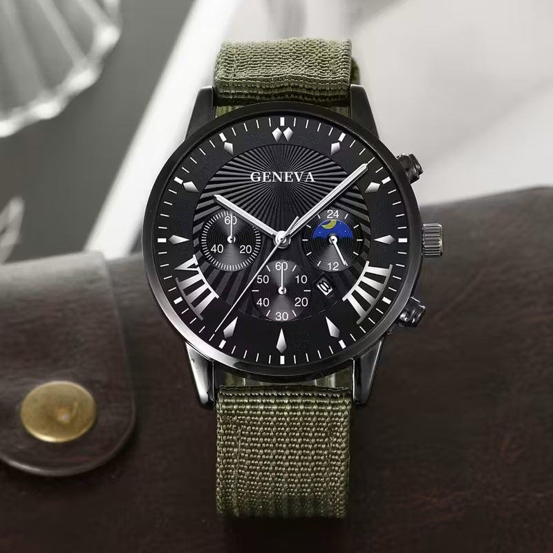 Set de Accesorios de Moda para Hombre 5 Piezas - Pulseras y Reloj - Verde