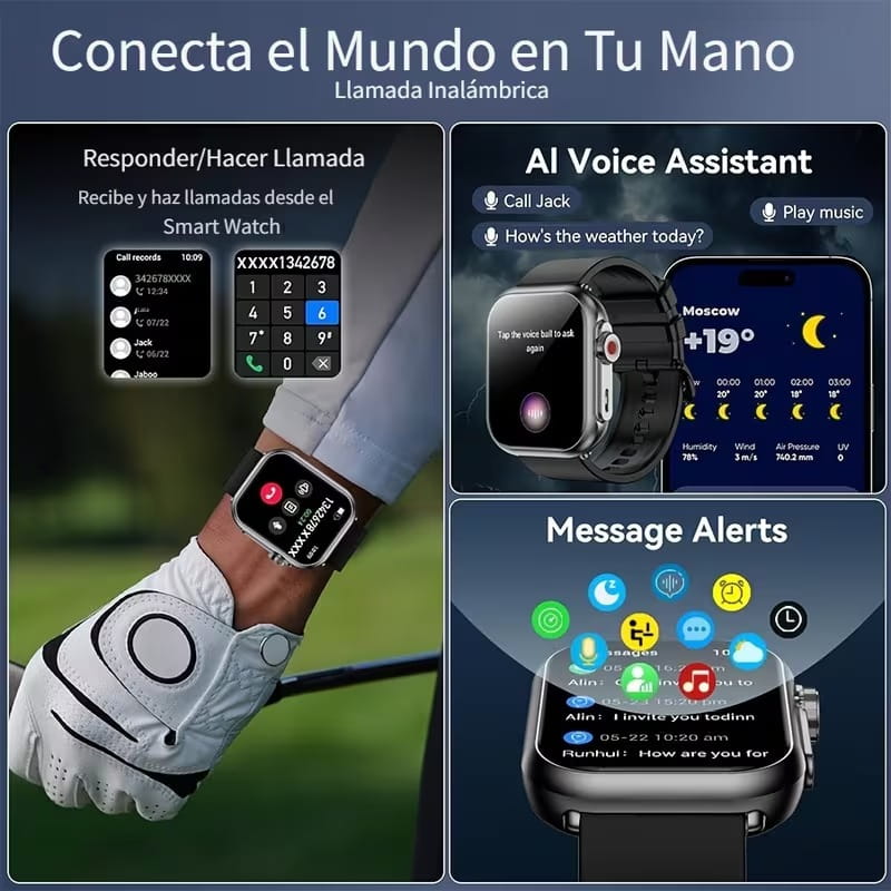 Smartwatch Negro con Llamadas Bluetooth y 100+ Modos Deportivos