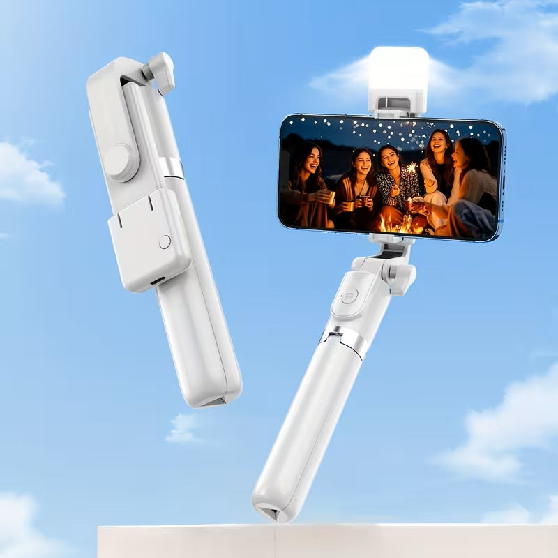 Selfie Stick 3 en 1 con Trípode y Luz LED para Vlogging Blanco