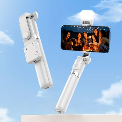 Selfie Stick 3 en 1 con Trípode y Luz LED para Vlogging Blanco