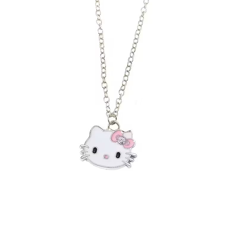 Set de Joyería Hello Kitty Sanrio con Collar y Pulsera Kawaii Plateado y Rosa
