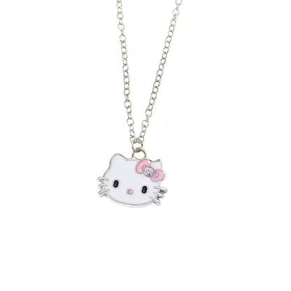 Set de Joyería Hello Kitty Sanrio con Collar y Pulsera Kawaii Plateado y Rosa