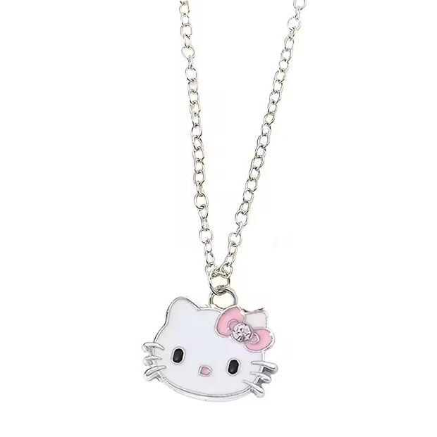 Set de Joyería Hello Kitty Sanrio con Collar y Pulsera Kawaii Plateado y Rosa