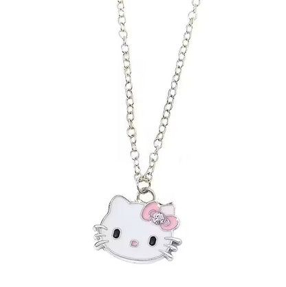 Set de Joyería Hello Kitty Sanrio con Collar y Pulsera Kawaii Plateado y Rosa