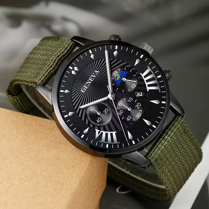 Set de Accesorios de Moda para Hombre 5 Piezas - Pulseras y Reloj - Verde