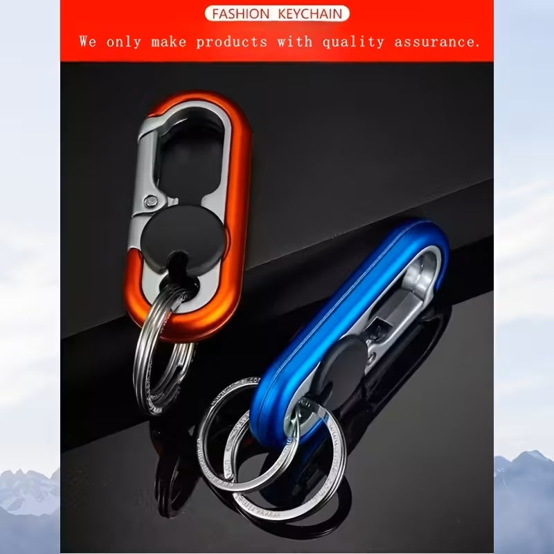 Llavero Mosquetón Smart de Aluminio – Doble Anillo, Negro, Minimalista