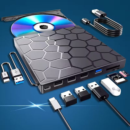 Unidad CD/DVD Externa 8 en 1 USB-C Ultra Delgada