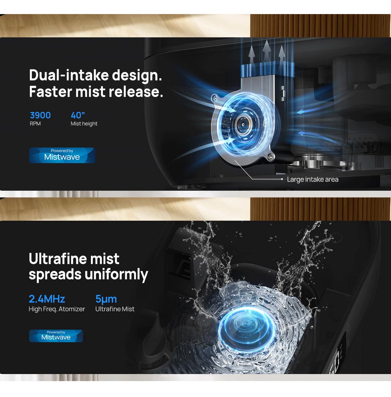 Humidificador Ultrasónico 4L Inteligente WiFi – Alexa/Google, Difusor Negro