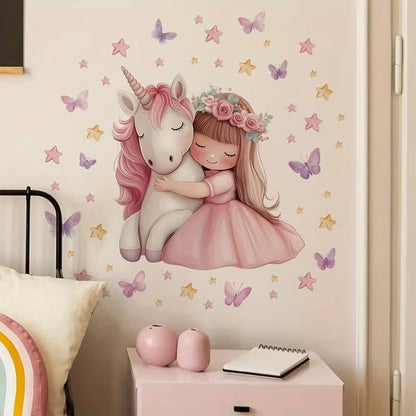 Calcomanías Decorativas de Princesa y Unicornio para Dormitorio de Niña