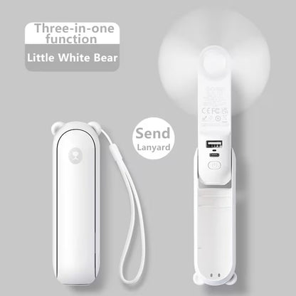 Ventilador Portátil de Mano Mini con Luz LED y Power Bank Blanco