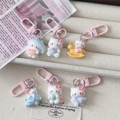 Llaveros Hello Kitty Kawaii – Set x6 Mini Colgantes para Mochilas y Llaves