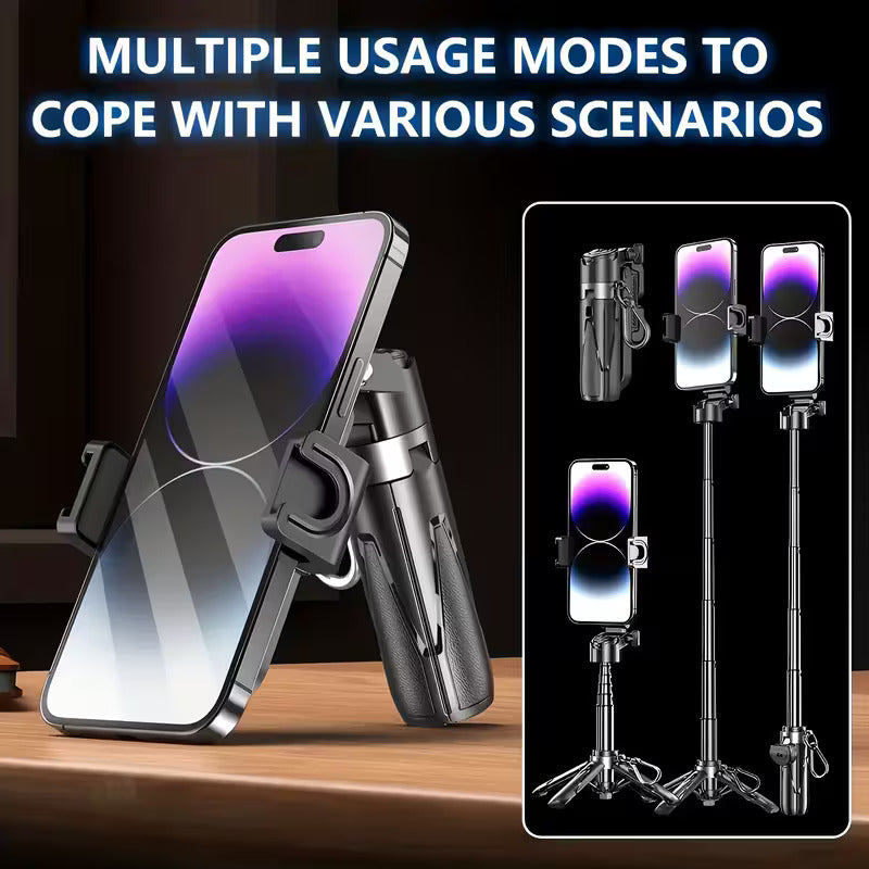 Selfie Stick 3 en 1 de Aluminio con Trípode y Control Bluetooth Negro