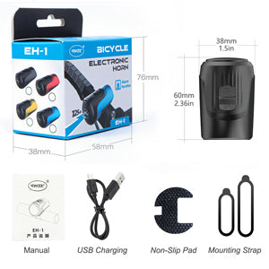 Bocina USB Recargable Bicicleta 125dB Antirrobo Impermeable Negra