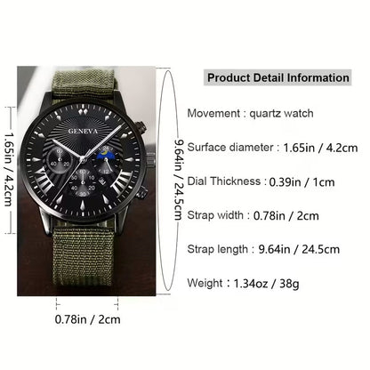 Set de Accesorios de Moda para Hombre 5 Piezas - Pulseras y Reloj - Verde