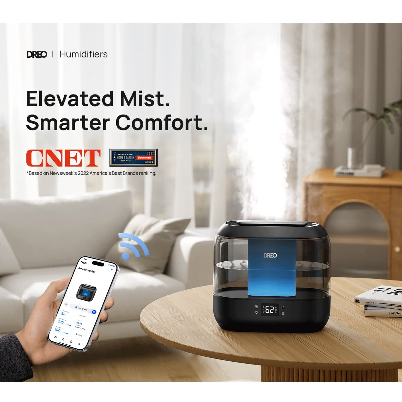 Humidificador Ultrasónico 4L Inteligente WiFi – Alexa/Google, Difusor Negro
