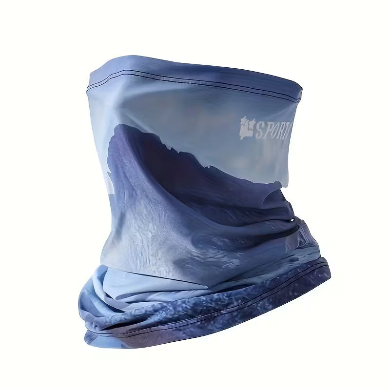 Buff flexible para cuello y cabeza - Multifuncional - Protección UV – Accesorio Unisex - Cinta Versátil - Transpirable para Ciclismo, Running, Senderismo y Deportes al Aire Libre – Estampado de Paisaje Montañoso Azulado
