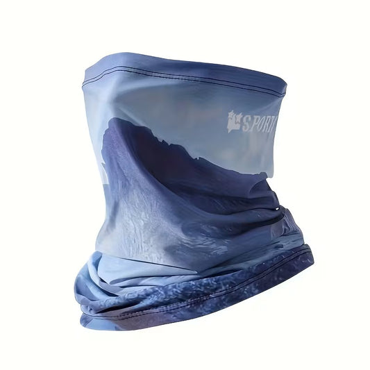 Buff flexible para cuello y cabeza - Multifuncional - Protección UV – Accesorio Unisex - Cinta Versátil - Transpirable para Ciclismo, Running, Senderismo y Deportes al Aire Libre – Estampado de Paisaje Montañoso Azulado